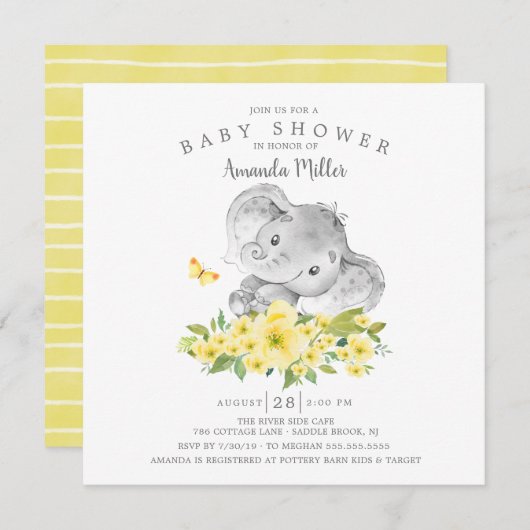 Invitation Doux éléphant joyeux bébé garçon douche (Devant / Derrière)