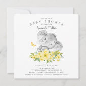 Invitation Doux éléphant joyeux bébé garçon douche (Devant)