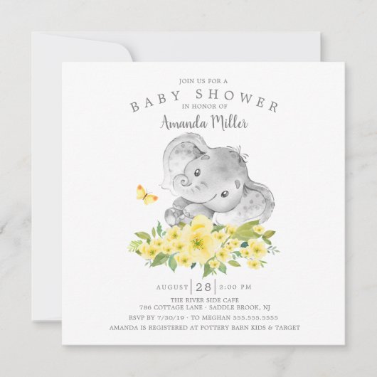 Invitation Doux éléphant joyeux bébé garçon douche (Devant)