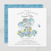 Invitation Doux éléphant joyeux bébé garçon douche (Devant / Derrière)