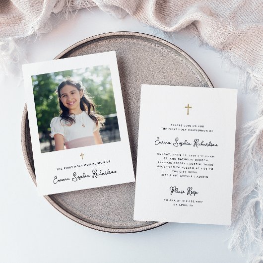 Invitation Doux et simple | Photo Première communion sainte
