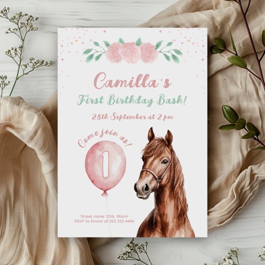 Invitation Doux Horse Floral 1er anniversaire
