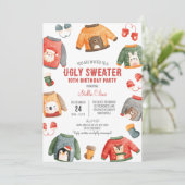 Invitation Doux moche fête d'anniversaire, Noël anniversaire (Debout devant)