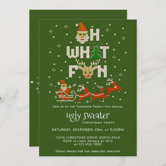 Invitation Doux moche Noël Fête G Oh Quel Amusant (Devant / Derrière)