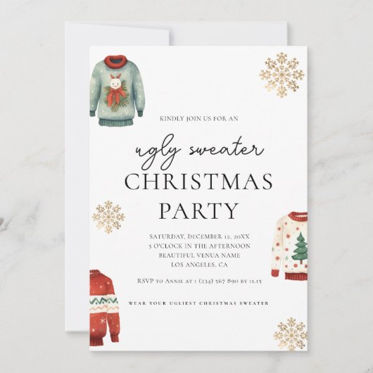 Invitation Doux moche Noël Soirée Gold Snowflake (Devant)