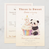 Invitation Doux Panda Pastel Bébé 3ème Anniversaire (Devant / Derrière)