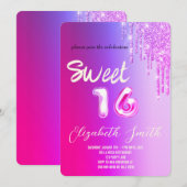 Invitation Doux parties scintillant de rougeur or 16 roses (Devant / Derrière)