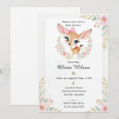 Invitation Doux Petit Faon avec un Nœud Rose (Devant / Derrière)