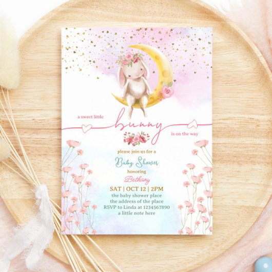 Invitation Doux petit lapin bébé fille douche