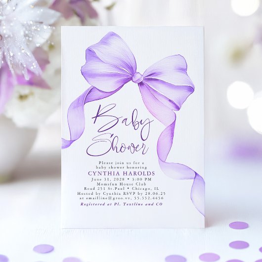 Invitation Doux pourpre Bow mignon Baby shower élégant