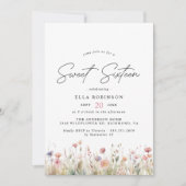 Invitation Doux Rose Bleu Delicate Floral Sweet 16 Anniversai (Devant)
