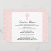 Invitation Doux rose Damask Croix celtique première communion (Devant / Derrière)