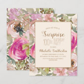 Invitation Doux rose violet Floral Surprise 100e anniversaire (Devant / Derrière)