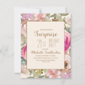 Invitation Doux rose violet Floral Surprise 21e anniversaire (Devant)