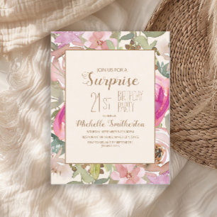Invitation Doux rose violet Floral Surprise 21e anniversaire
