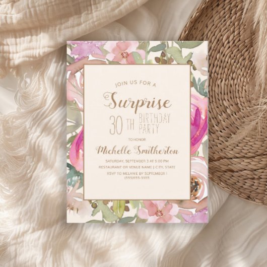 Invitation Doux rose violet Floral Surprise 30e anniversaire