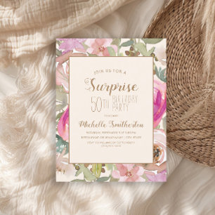Invitation Doux rose violet Floral Surprise 50e anniversaire