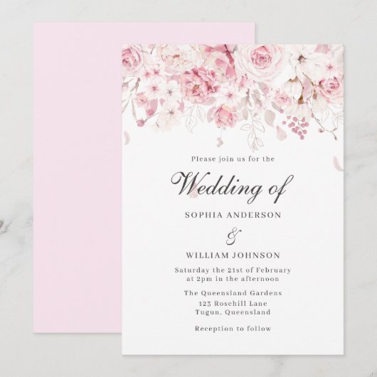 Invitation Doux Roses Roses Roses Roses Roses Rose Élégant Ma (Devant / Derrière)