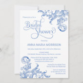 Invitation Doux Royal Blue Aquarelle Fête des mariées fleurie (Devant)