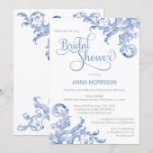 Invitation Doux Royal Blue Aquarelle Fête des mariées fleurie (Devant / Derrière)