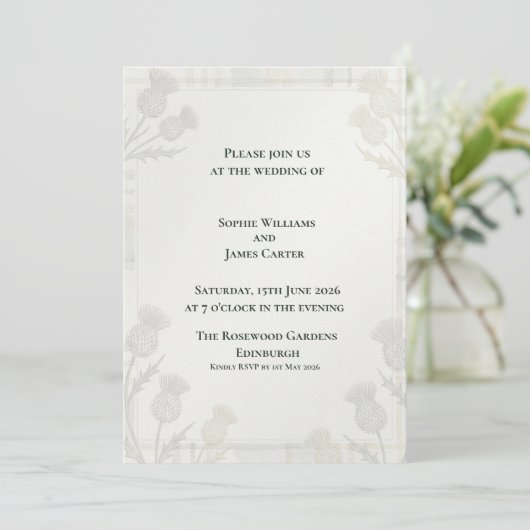 Invitation Doux Sage Gris Bordure de Chardon Botanique Écossa (Debout devant)