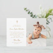 Invitation Doux simple | Faux Gold avec Baptême photo (Debout devant)