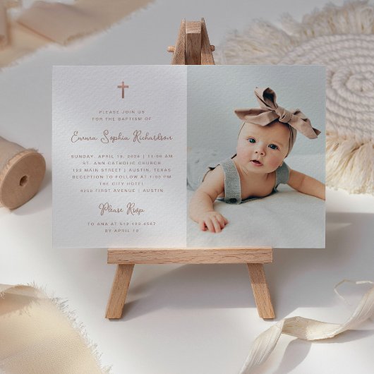 Invitation Doux simple | Faux Rose Gold avec Baptême photo