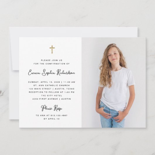 Invitation Doux simple | Photo Confirmation en noir et blanc (Devant)