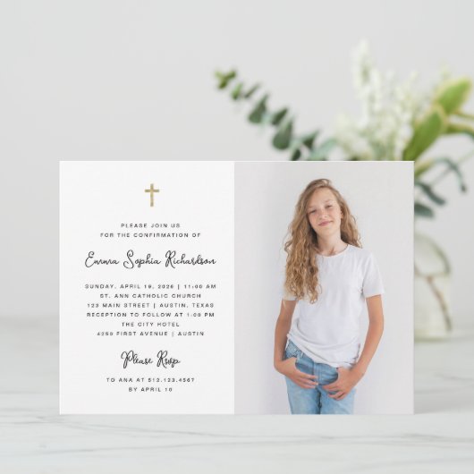 Invitation Doux simple | Photo Confirmation en noir et blanc (Debout devant)