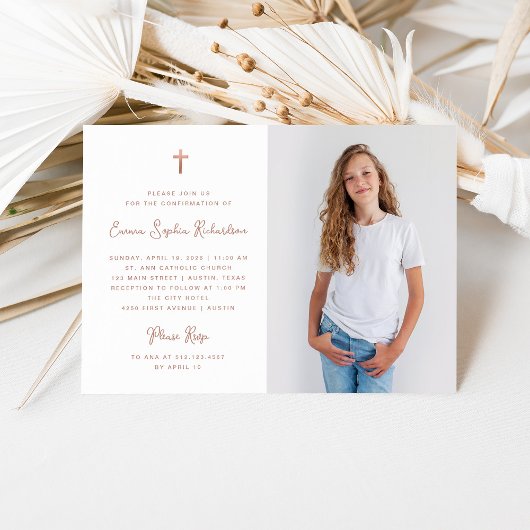 Invitation Doux simple | Photo Faux Rose Gold Confirmation