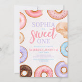 Invitation Doux une aquarelle rose beignets 1er anniversaire (Devant)