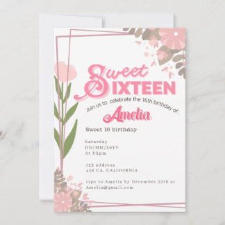 Invitation Doux vintage rose tulipe floral Sweet 16 Invitatio