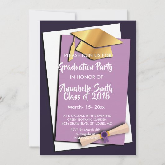 Invitation doux violet élégant Graduation (Devant)