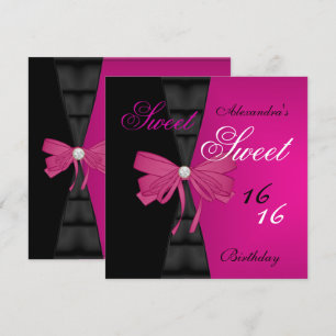 Invitation Douze ans 16e Rose Clair Noir Nœud papillon fête