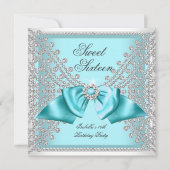 Invitation Douze ans charmants Seize Bleu sarcelle Blanc Diam (Devant)