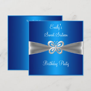 Invitation Douze ans douce 16 Bleu Papillon Bijou Argent 4