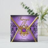 Invitation Douze ans douce Damask Violet Or Noir (Debout devant)