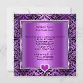 Invitation Douze ans douce fête damas violet noir (Dos)