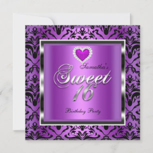 Invitation Douze ans douce fête damas violet noir