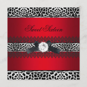 Invitation Douze ans douce seize Léopard Rouge Noir Diamant