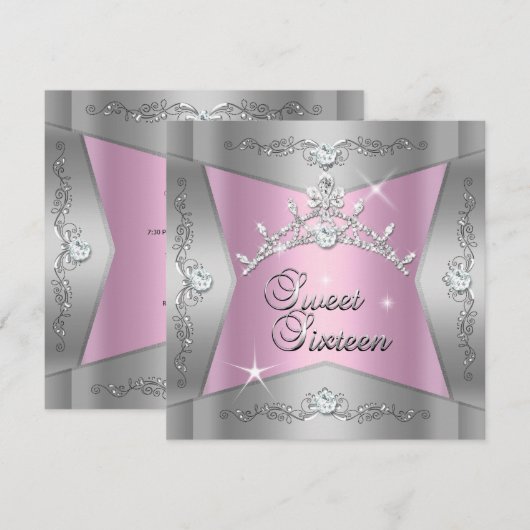 Invitation Douze ans douce Tiara rose argenté (Devant / Derrière)
