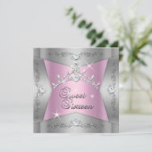 Invitation Douze ans douce Tiara rose argenté (Debout devant)