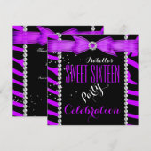 Invitation Douze ans Douze ans Zèbre Violet Anniversaire (Devant / Derrière)