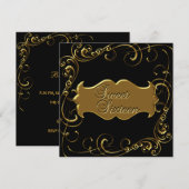 Invitation Douze ans élégants Anniversaire 16 ans Noir Or (Devant / Derrière)