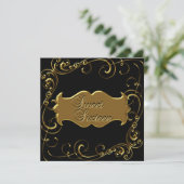 Invitation Douze ans élégants Anniversaire 16 ans Noir Or (Debout devant)