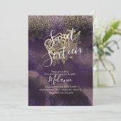 Invitation Douze Ans Faux Paillettes Rose Violet Or (Debout devant)