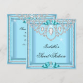 Invitation Douze ans Fête Diamant Argent Bleu Turquoise Soiré (Devant / Derrière)