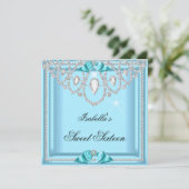 Invitation Douze ans Fête Diamant Argent Bleu Turquoise Soiré (Debout devant)
