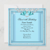 Invitation Douze ans Fête Diamant Argent Bleu Turquoise Soiré (Dos)