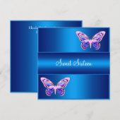 Invitation Douze ans Fête Papillon Bleu Violet Rose (Devant / Derrière)